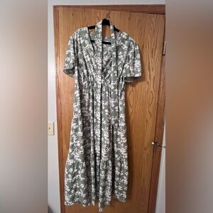 Green Floral Maxi Dress with Belt